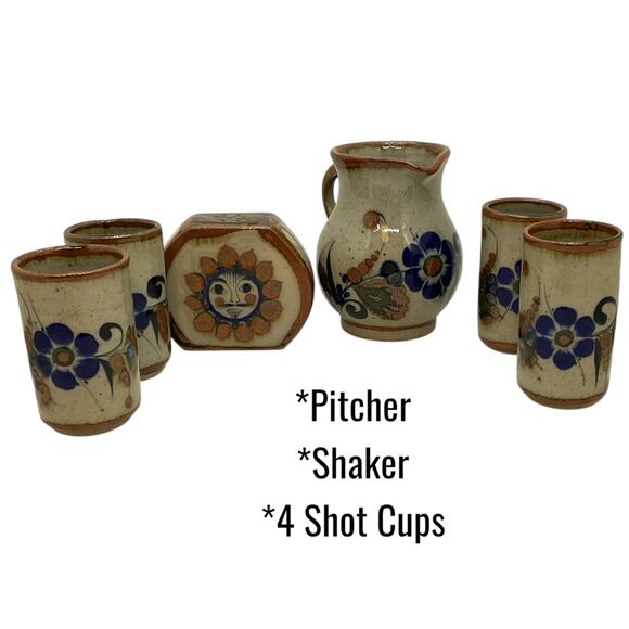 Espresso Set 4 Cup Cream Pitcher Cinnamon Nutmeg Shaker Hand Painted 6 Piece - Picture 1 of 5